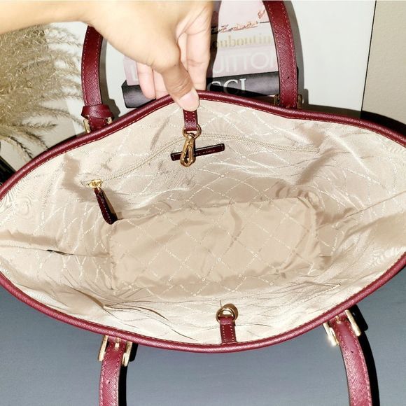 Michael Kors Jet Burgundy Leather Tote Bag - Picture 12 of 13